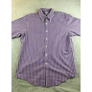 Brooks Brothers Mens Purple Checkered Short Sleeve Button‎ Down Shirt
